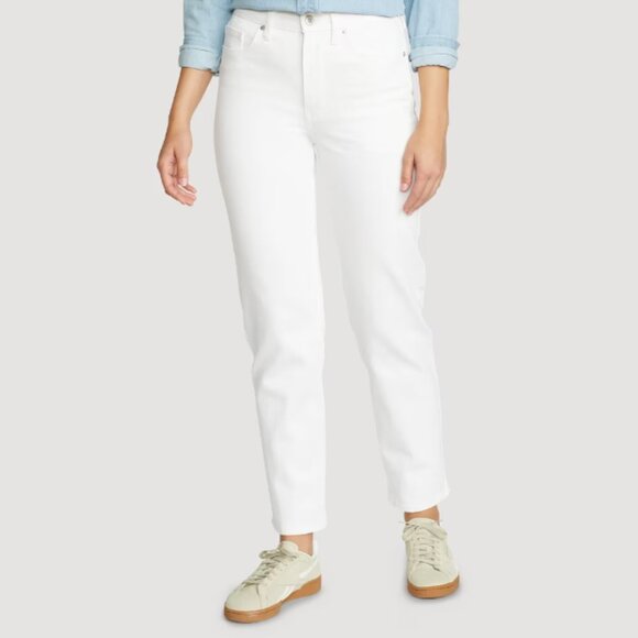 Eddie Bauer Jeans Women's White Slightly Curvy Straight Denim Pants Size 16T - Picture 1 of 10